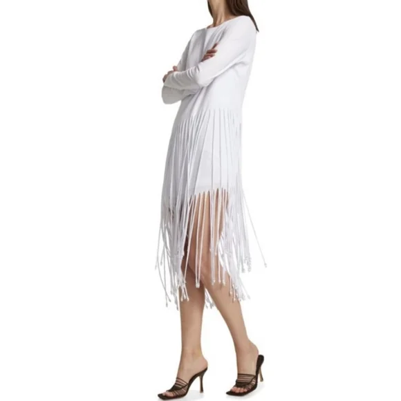 No Pise La Grama Veta Fringe Beaded Tee Dress XS T-shirt Dress Cover Up  Summer